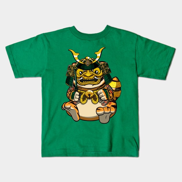 Samurai Cute Fat Cat Kids T-Shirt by MeMewStudio